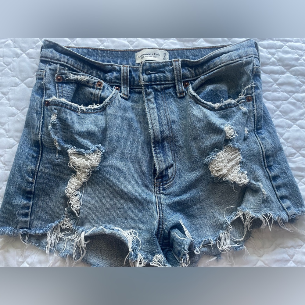 Abercrombie & Fitch Blue Distressed high rise mom  Jean Shorts